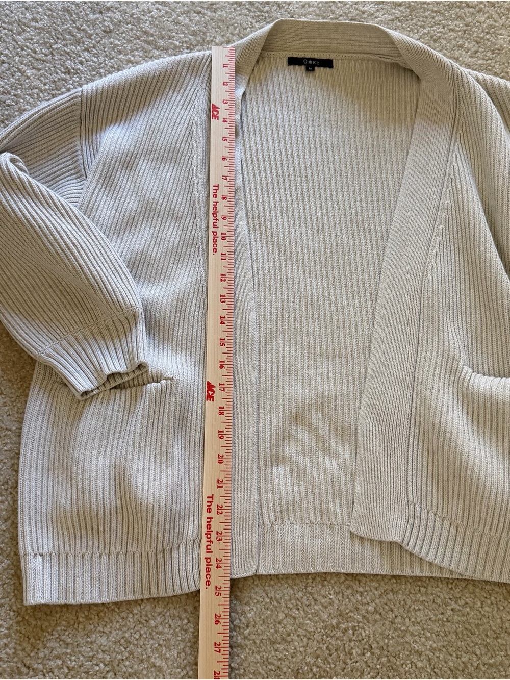 Quince 100% Cotton Open-Front Ribbed Cardigan in Cream Size M - Picture 8 of 11